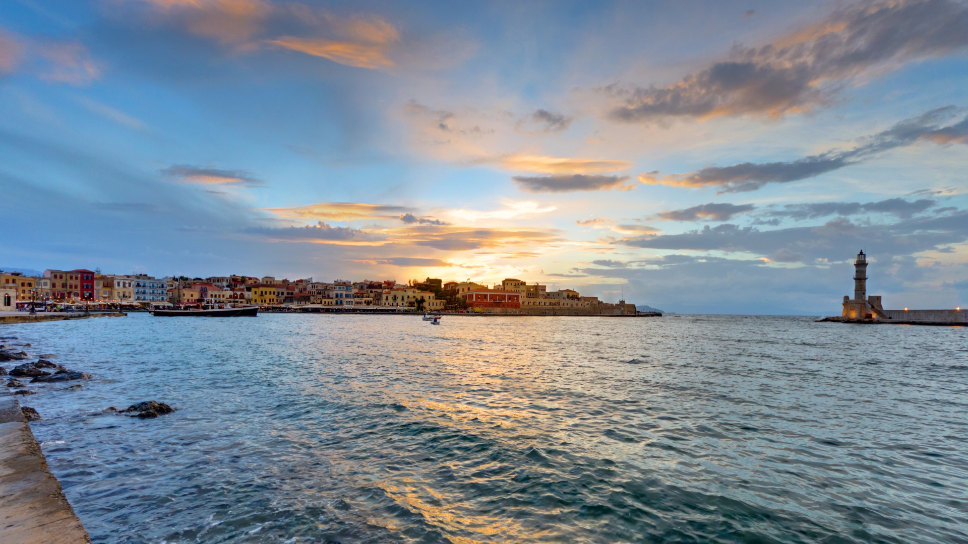 chania harbor during sunset 